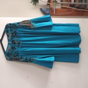 Teal Flowly mini Dress - Floral accents - med